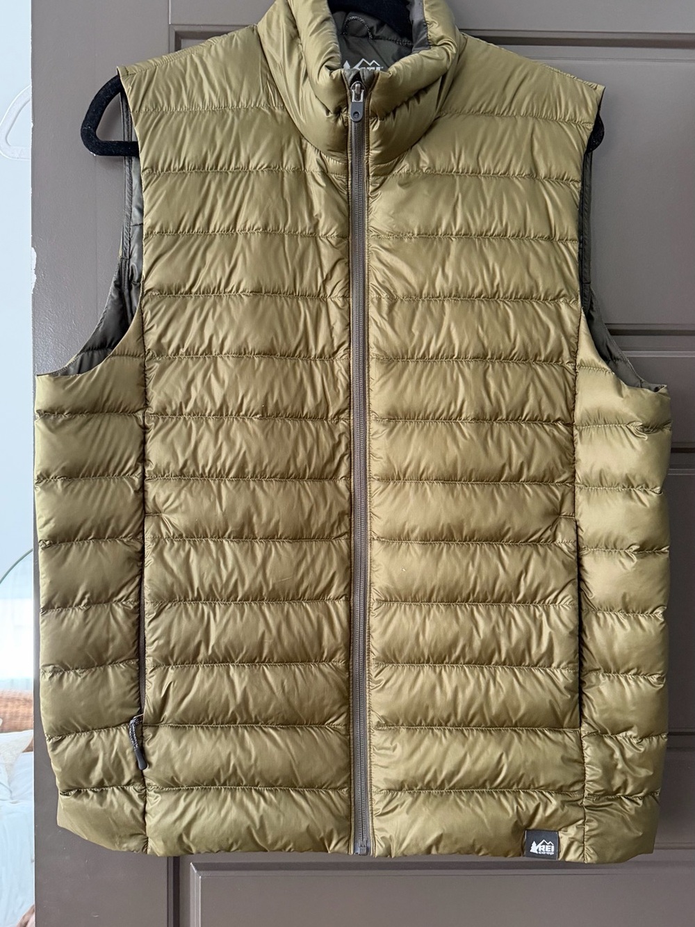 REI Men's Olive Green Quilted Packable Down Vest